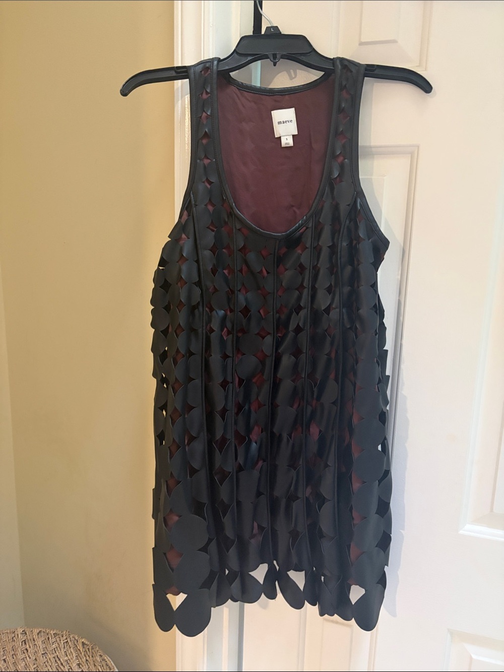 Maeve Black leather overlay with Deep Burgundy Interior dress NWOT